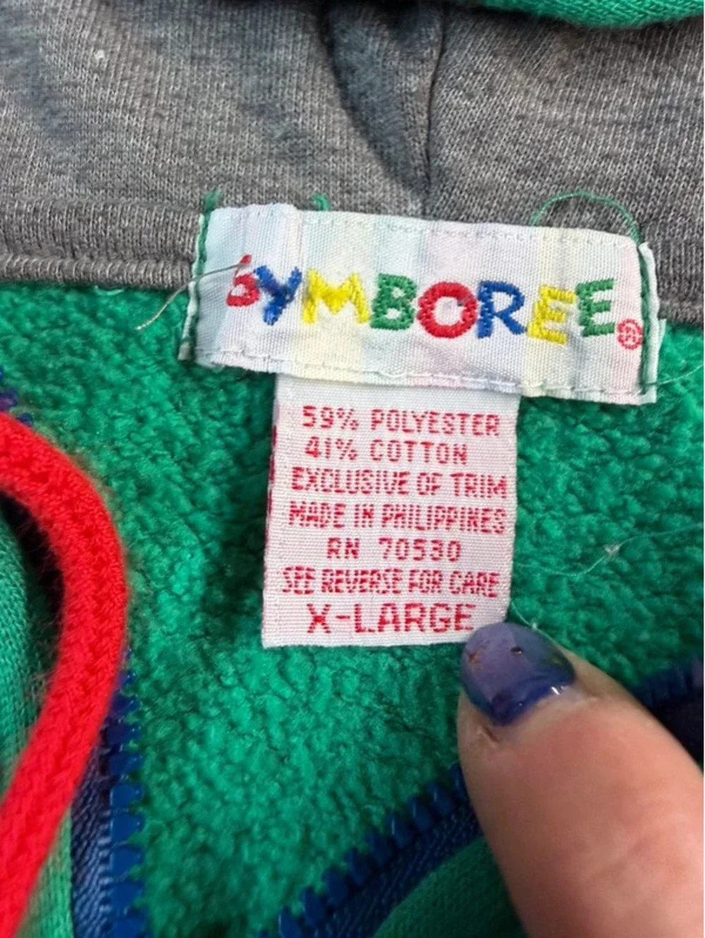 Vintage 90s Gymboree Rainbow Tag Colorblock Hoodie Sweatshirt X-Large 5T